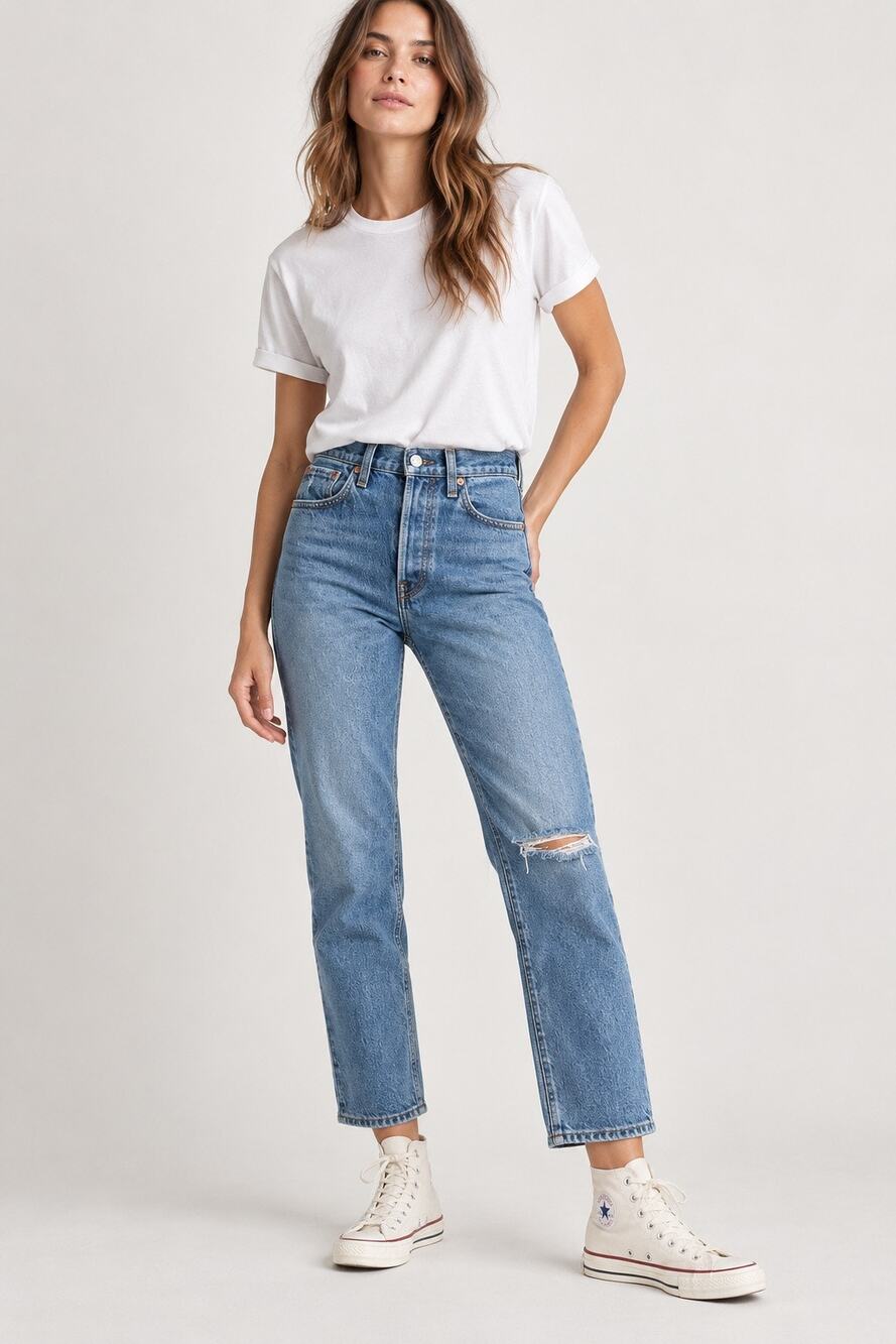 Levi’s Wedgie Straight-Leg High Rise Cropped Jeans – Night Sight – Size 24